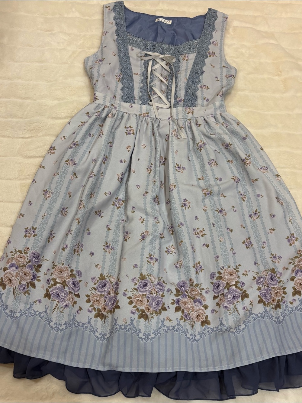 Axes Femme Women’s Dress Sky Blue Floral Lace-Up Party Dress